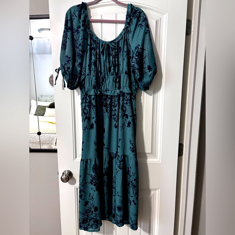 Elegant Teal Floral Dress by Cato